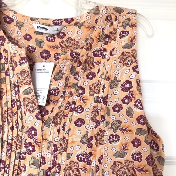 Sonoma Peach Dress Sleeveless Linen Rayon Pockets Knee Length Floral NEW - Picture 4 of 13